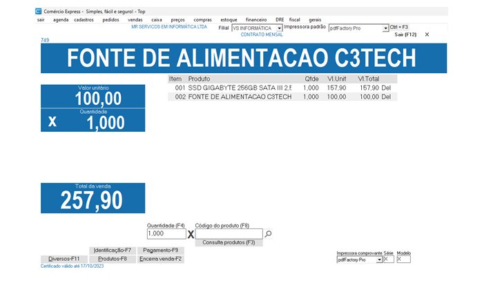 Produtos visíveis na venda no ERP VS Soluções